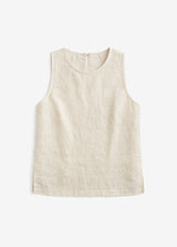 High-Neck Sleeveless Darted Linen Top in Linen in Natural — flat lay
