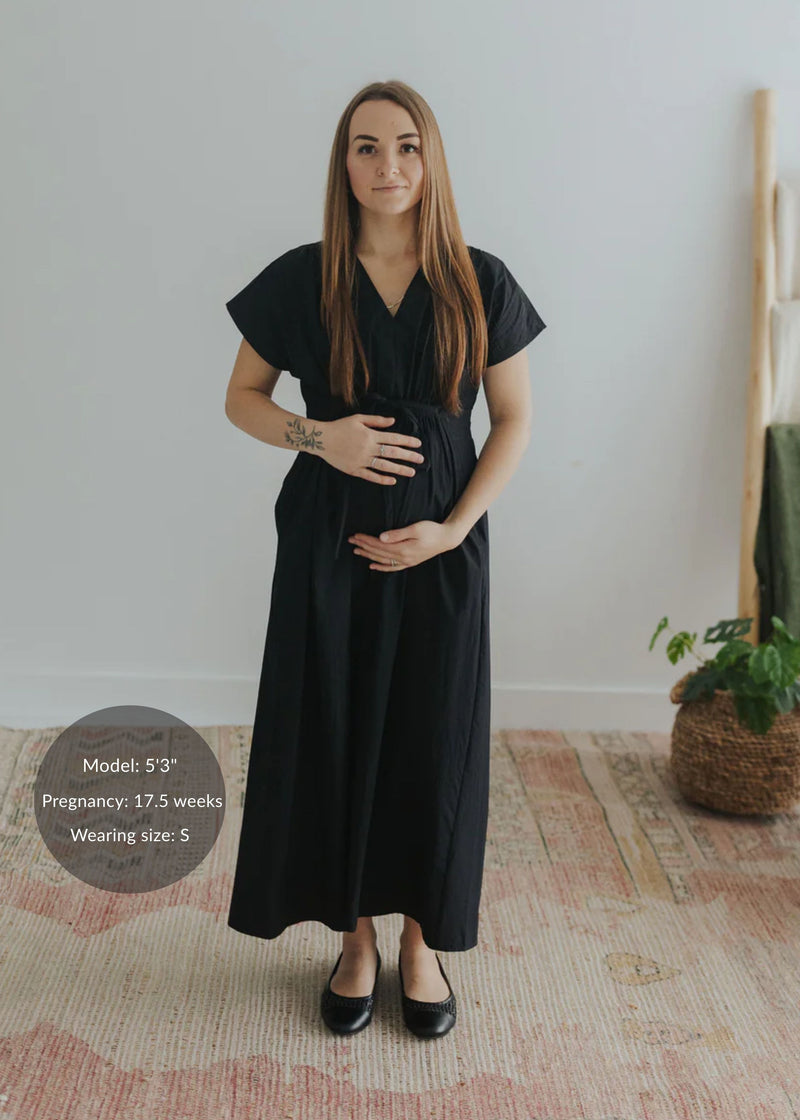Waist Gathered Dress in Cotton Poplin