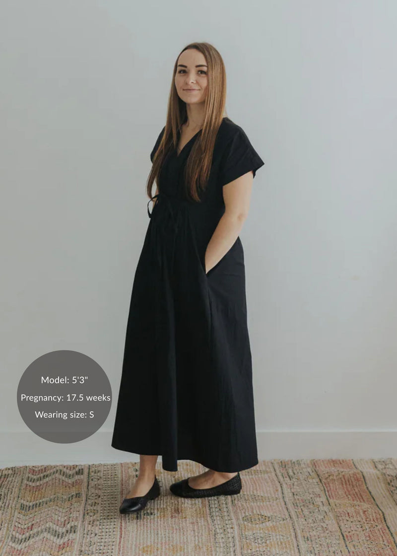 Waist Gathered Dress in Cotton Poplin