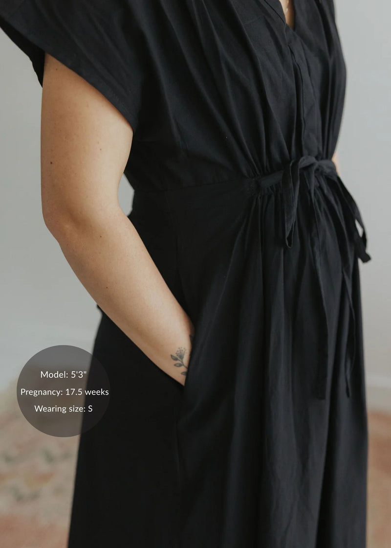 Waist Gathered Dress in Cotton Poplin