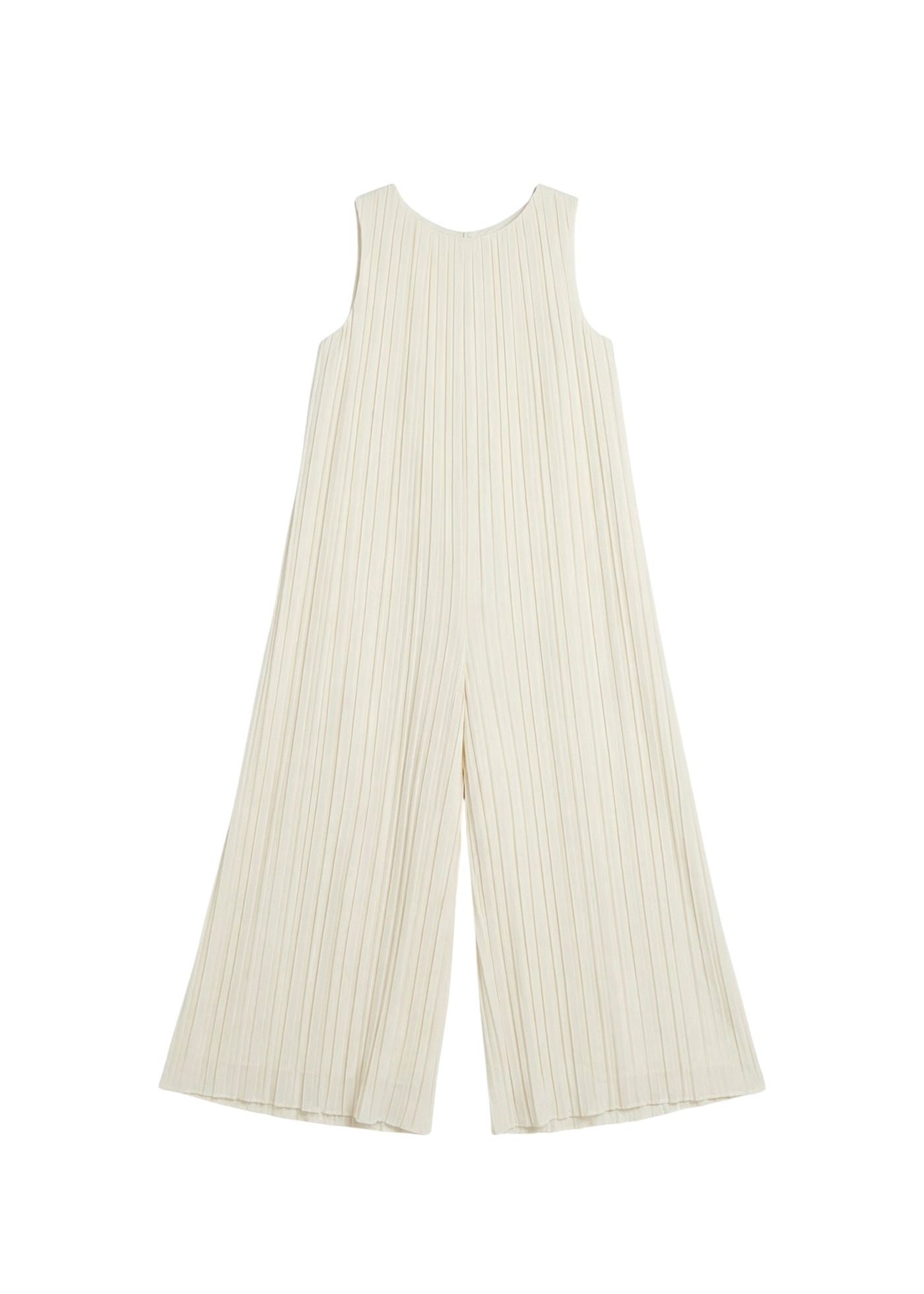White Flow Jumpsuit: sleeveless, wide-leg, pleated Tencel and Elastane fabric with a relaxed fit.