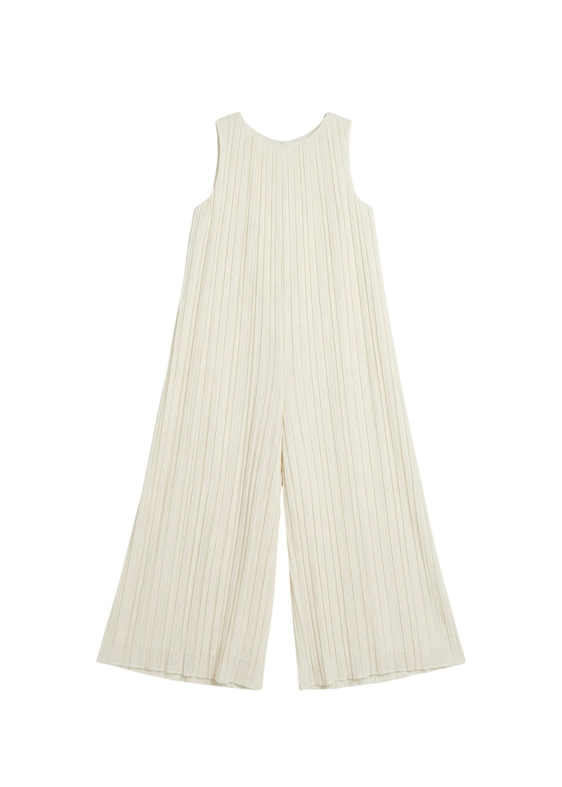 White Flow Jumpsuit: sleeveless, wide-leg, pleated Tencel and Elastane fabric with a relaxed fit.