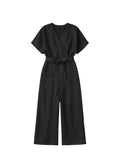 Wide-Leg Nursing Linen Wrap Jumpsuit