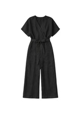 Wide-Leg Nursing Linen Wrap Jumpsuit
