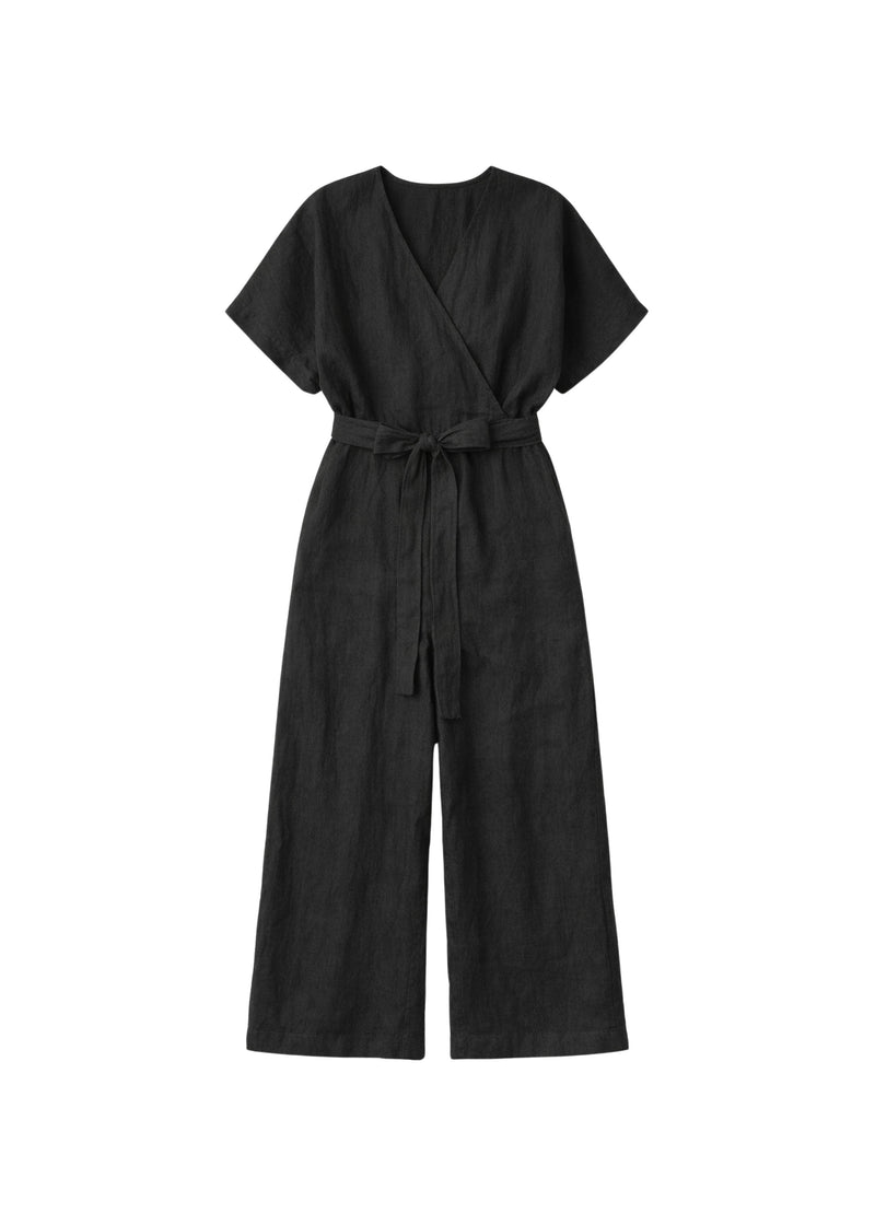 Wide-Leg Nursing Linen Wrap Jumpsuit