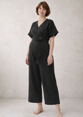 Wide-Leg Nursing Linen Wrap Jumpsuit