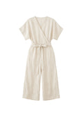 Wide-Leg Nursing Linen Wrap Jumpsuit