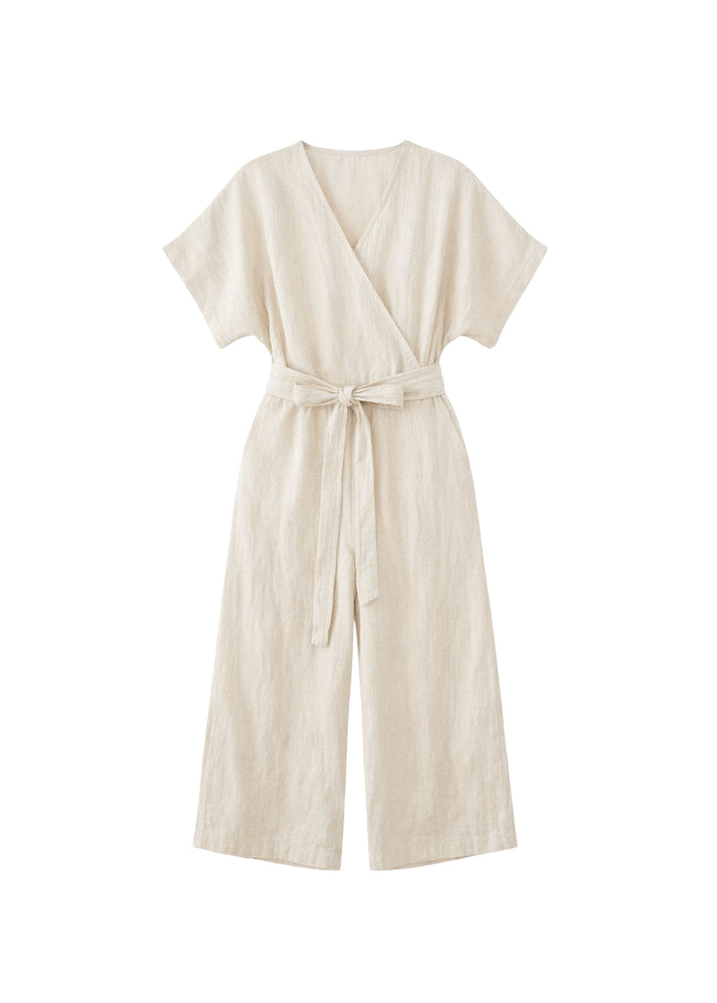 Wide-Leg Nursing Linen Wrap Jumpsuit
