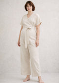 Wide-Leg Nursing Linen Wrap Jumpsuit