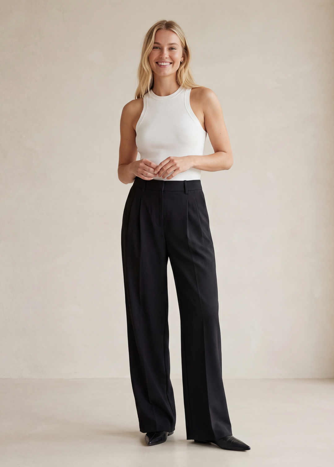 Wide Leg Adjustable Drawstring Dress Pant