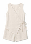 Sleeveless Wrap Sleep Romper in Natural - flat lay