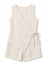 Sleeveless Wrap Sleep Romper in Natural - flat lay