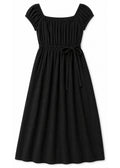 Smocked Bodice Maxi Dress in Cotton in Black — flat lay