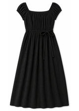 Smocked Bodice Maxi Dress in Cotton in Black — flat lay
