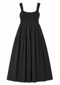 Smocked Waist Square Neck Maxi Dress in Cotton in Black — flat lay