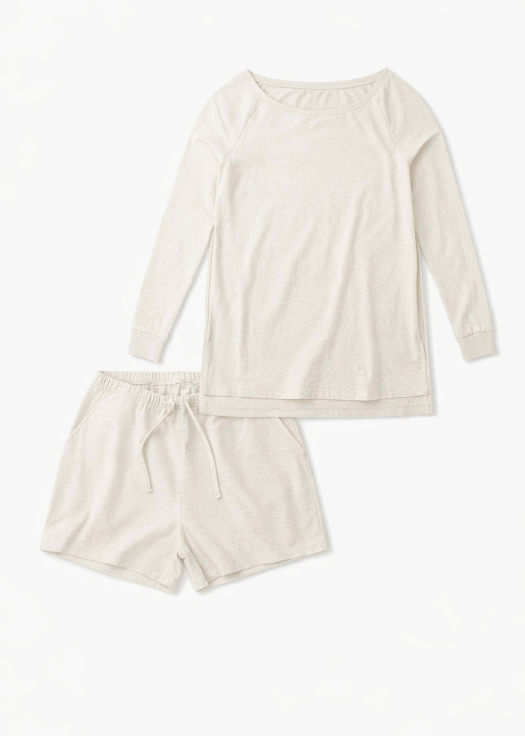 Organic Nursing-Friendly Pajama Set in Natural — flat lay
