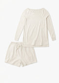 Organic Nursing-Friendly Pajama Set in Natural — flat lay