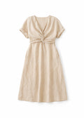 Reversible Twist-Front/Back Linen Dress in Natural — flat lay