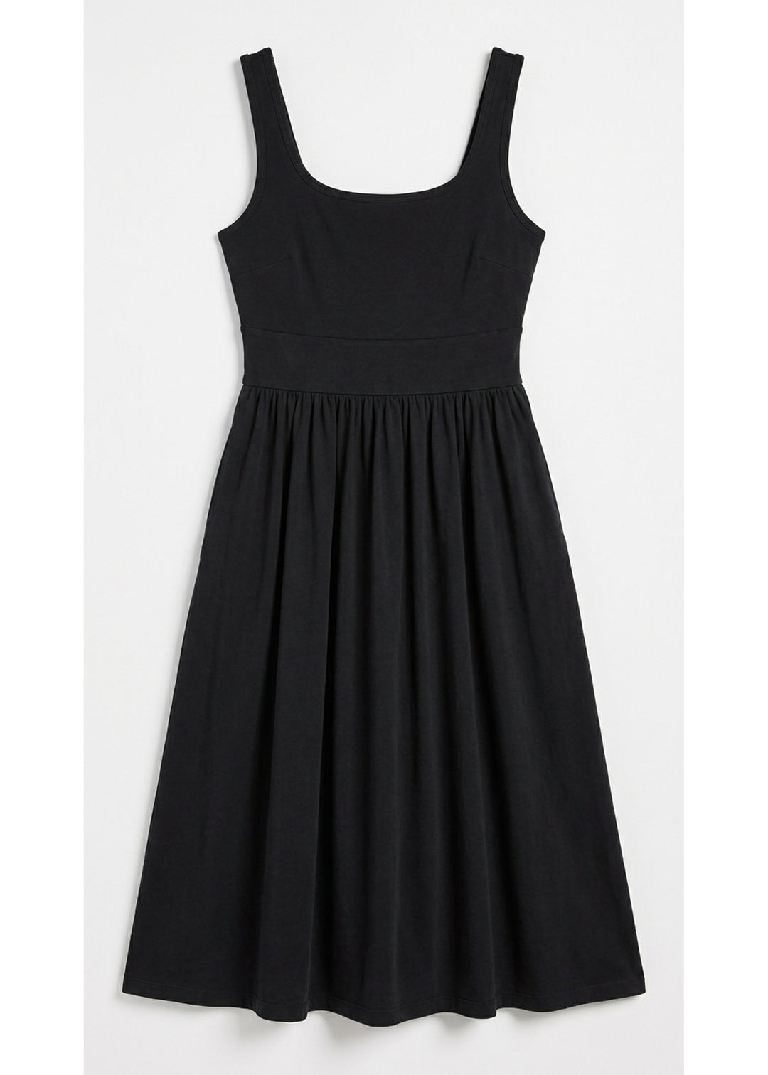 Pull-Down Nursing Midi Dress in Black — flat lay