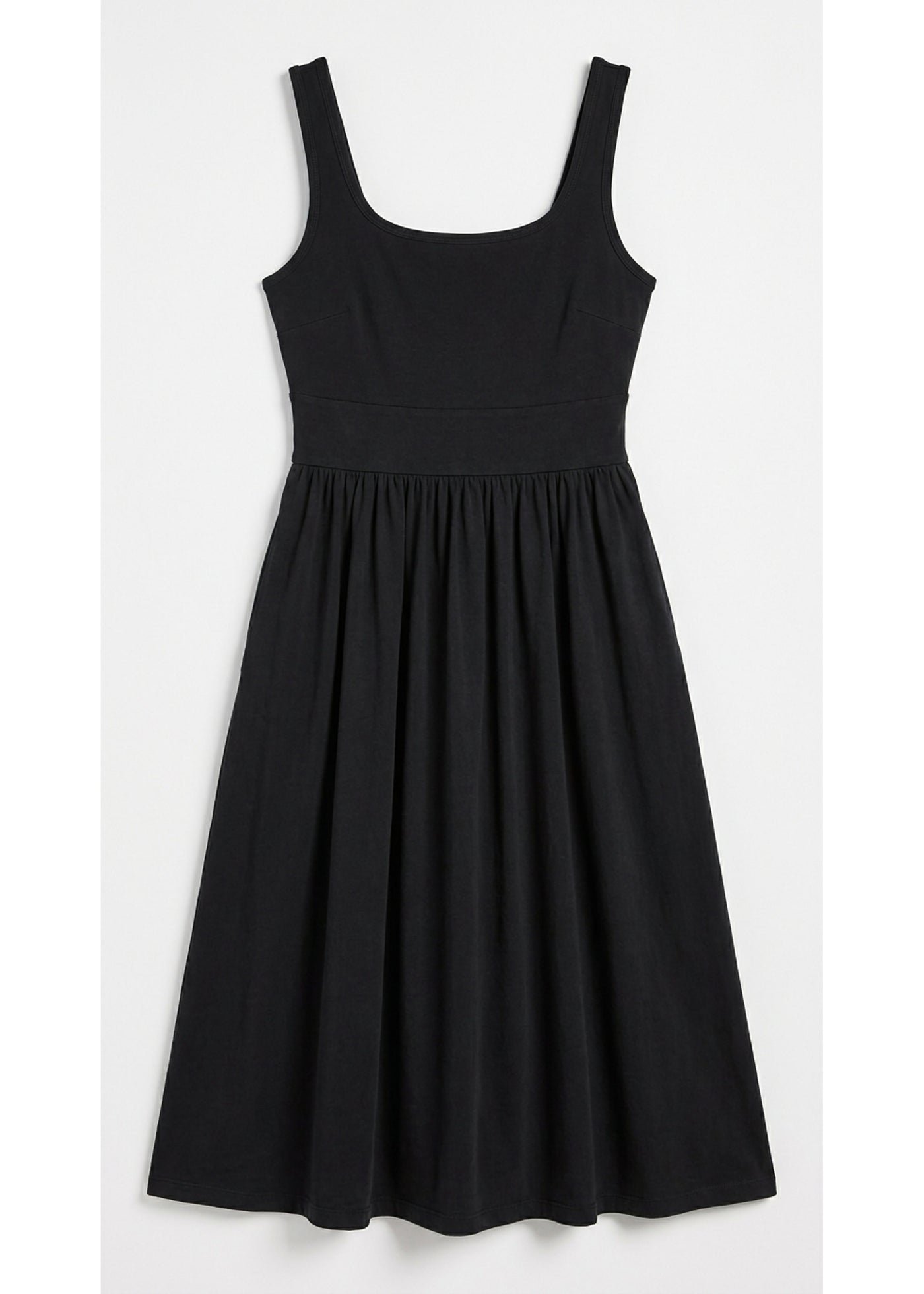 Pull-Down Nursing Midi Dress in Black — flat lay