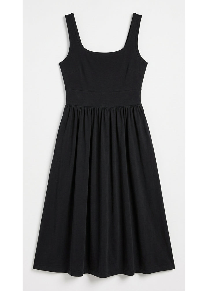 Pull-Down Nursing Midi Dress in Black — flat lay