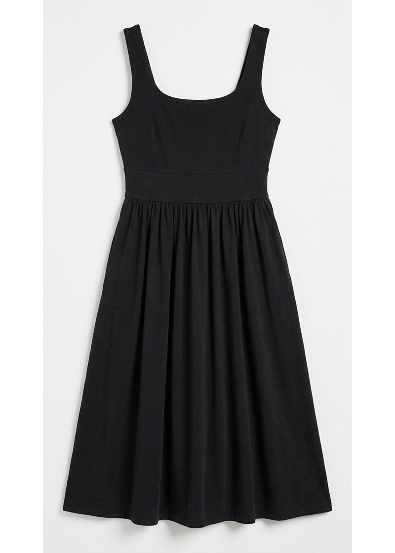 Pull-Down Nursing Midi Dress in Black — flat lay