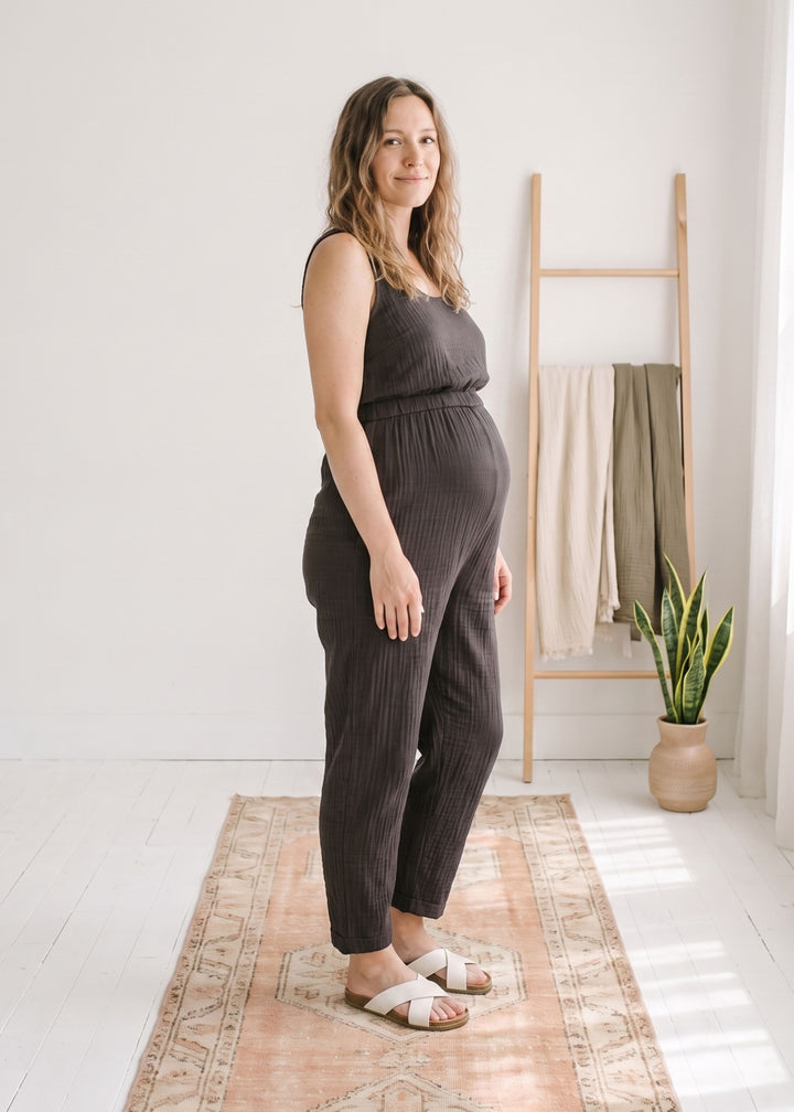 Muslin Jumpsuit in Black — on model