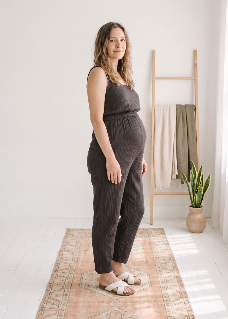 Muslin Jumpsuit in Black — on model