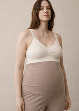 Organic cotton seamless clip-down nursing bra in Natural — on model, front