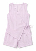 Sleeveless Wrap Sleep Romper in Pink - flat lay