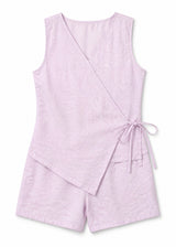 Sleeveless Wrap Sleep Romper in Pink - flat lay