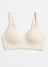 Organic Cotton Pumping and Nursing Bra in Natural — flat lay, front