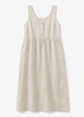Sleeveless Brass-Snap Gathered Linen Midi Dress in Linen in Natural — flat lay