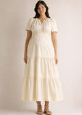 Organic Cotton Poplin Maternity Maxi Dress in Natural — on model
