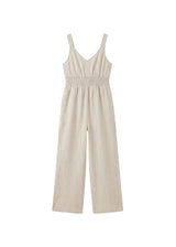 Smocked-Waist V-Neck Linen Jumpsuit in Linen in Natural — flat lay