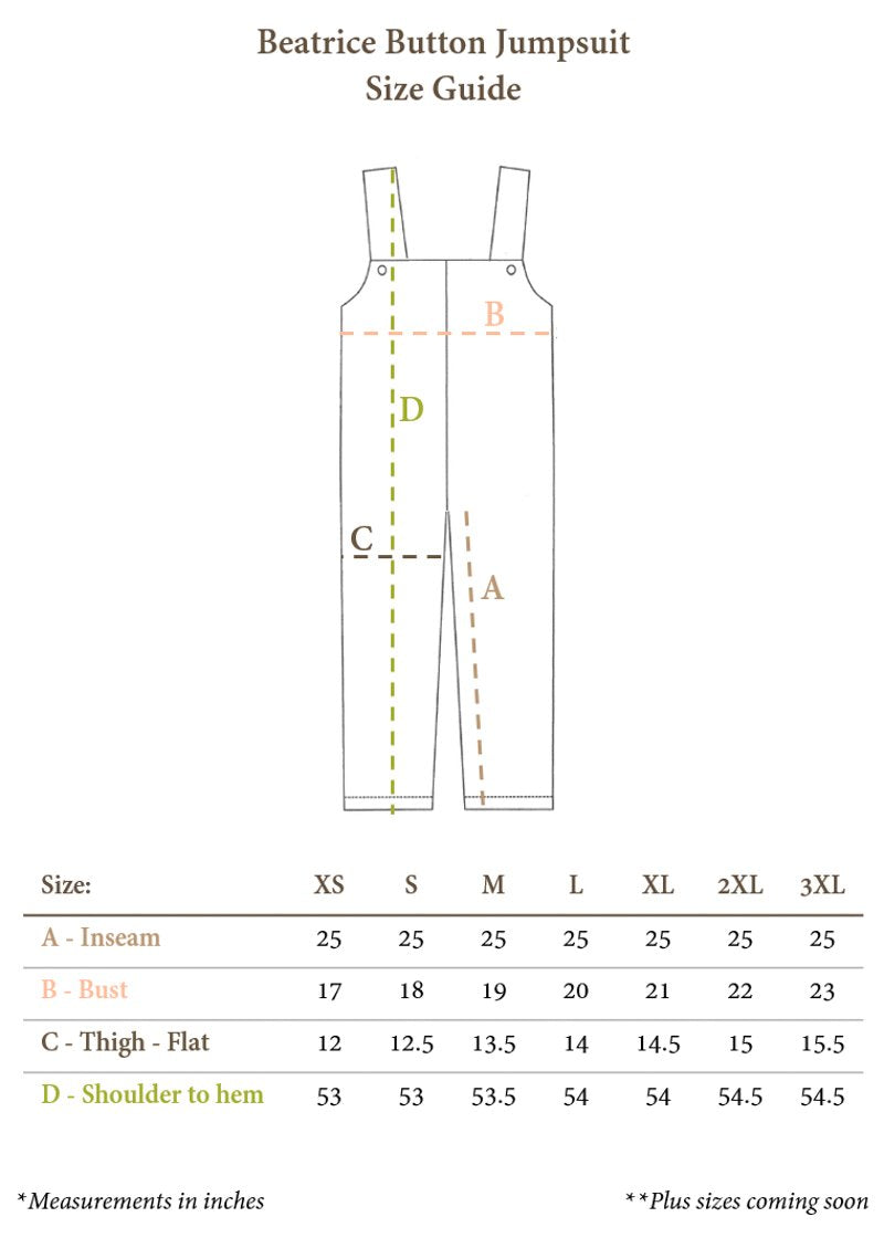 Size Chart for Beatrice Button Jumpsuit