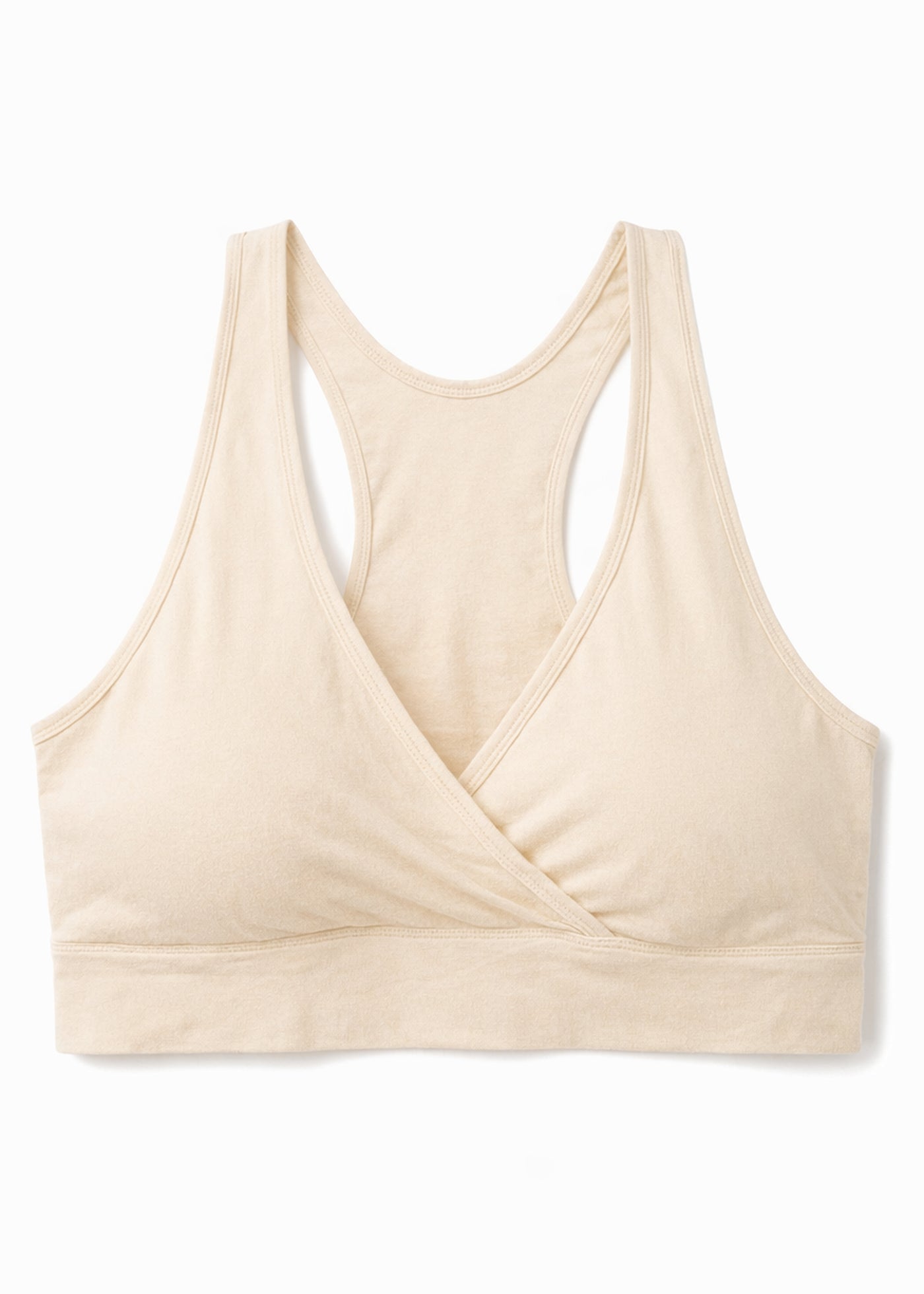 Racerback Nursing Sleep Bra in Natural — flat lay, front