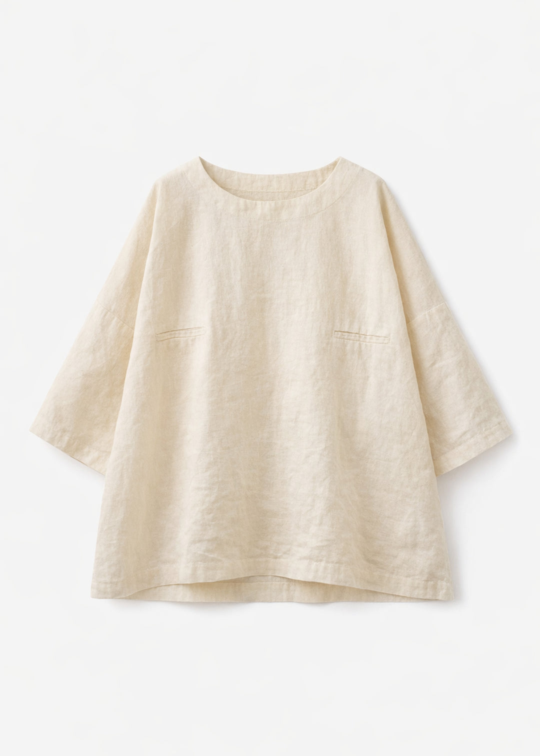 Oversized Haori-Sleeve Trapeze Linen Top in Linen in Natural — flat lay