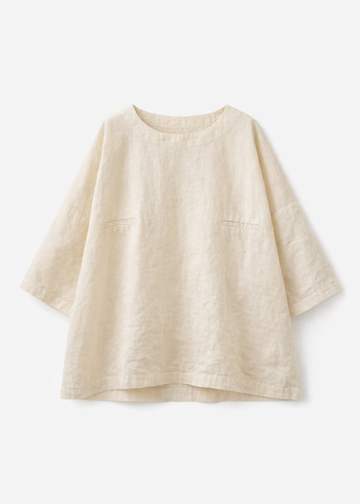 Oversized Haori-Sleeve Trapeze Linen Top in Linen in Natural — flat lay