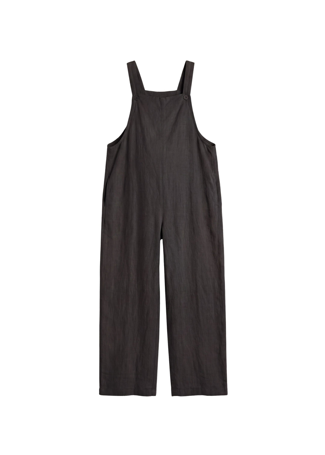 Linen Overall Jumpsuit in Linen in Black — flat lay