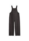 Linen Overall Jumpsuit in Linen in Black — flat lay