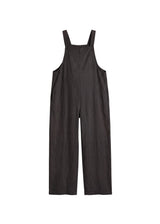 Linen Overall Jumpsuit in Linen in Black — flat lay