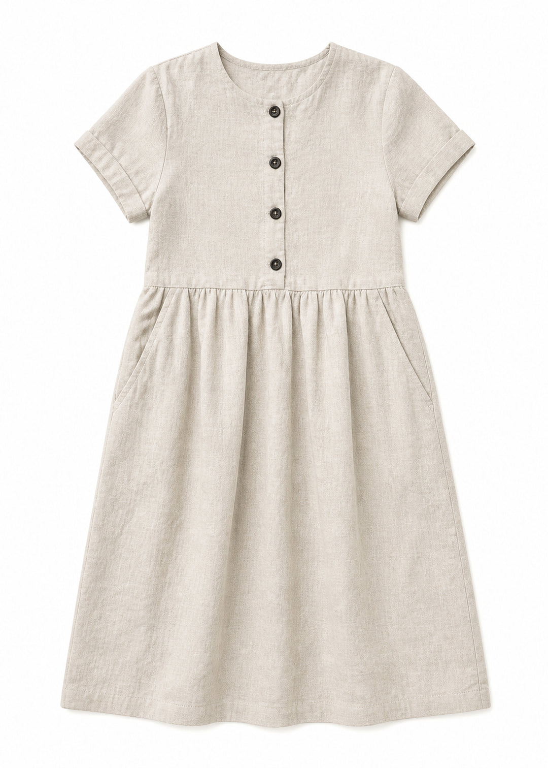Striped Linen Button-Front Midi Dress in Linen in Natural — flat lay