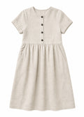 Striped Linen Button-Front Midi Dress in Linen in Natural — flat lay