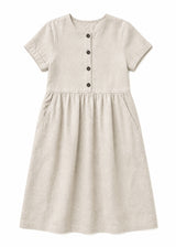 Striped Linen Button-Front Midi Dress in Linen in Natural — flat lay