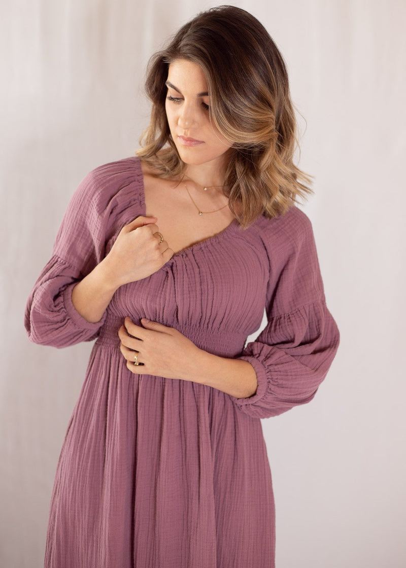 nursing dress Latched Mama Boardwalk Maxi The adjustable belt defines the waist and cleverly conceals the nursing zippers Poplin Women Nursing Dress V