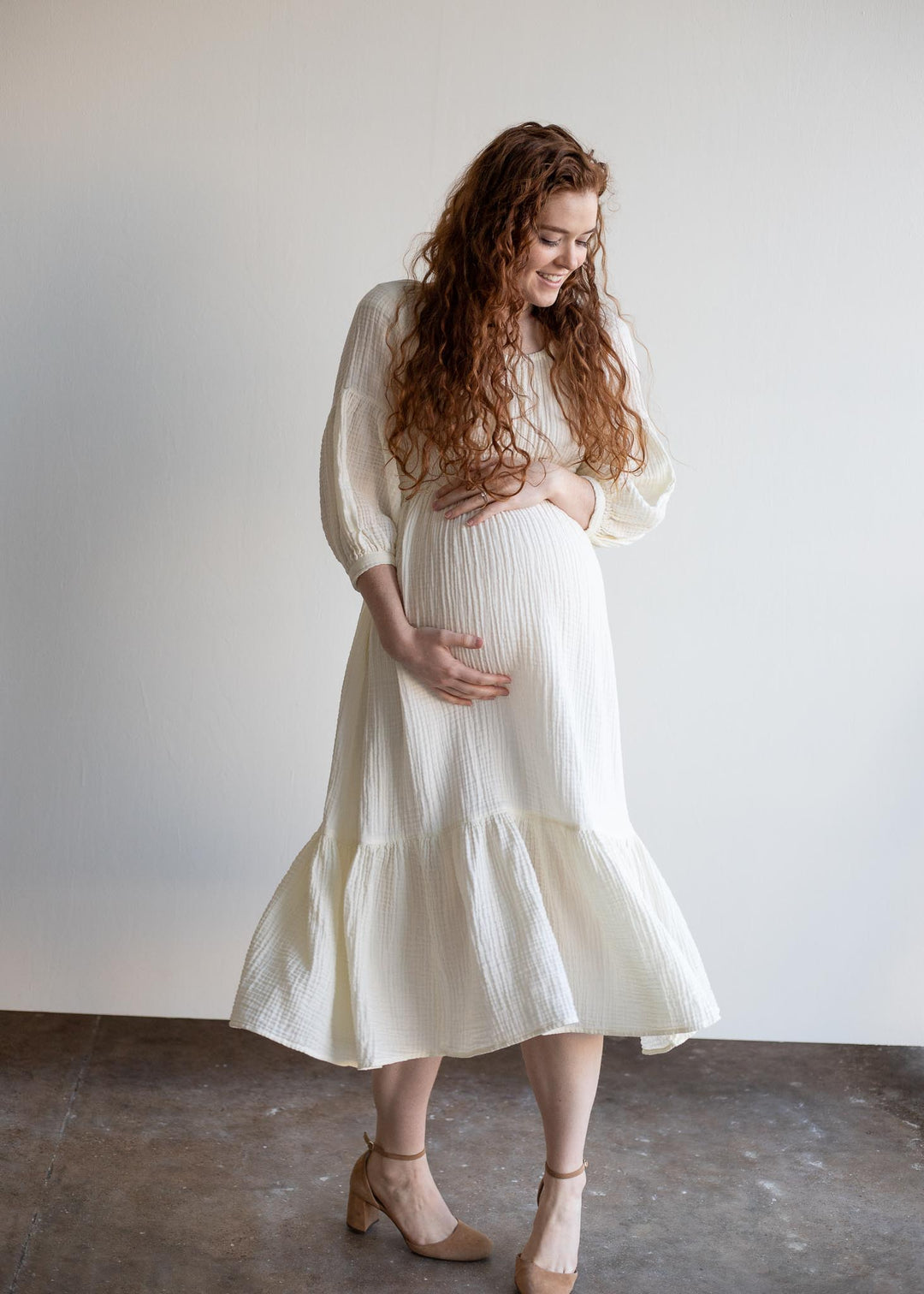 cream maternity dress Marlow Boho Skirt for Photoshoot Womens HATCH The Odette Ribbed Midi Dress The Eliza Dress | Smocked