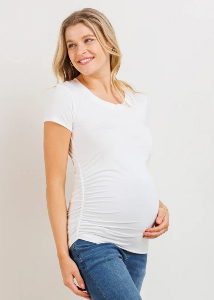 Everyday Transitional Maternity Ruched Tees - S / White - Top