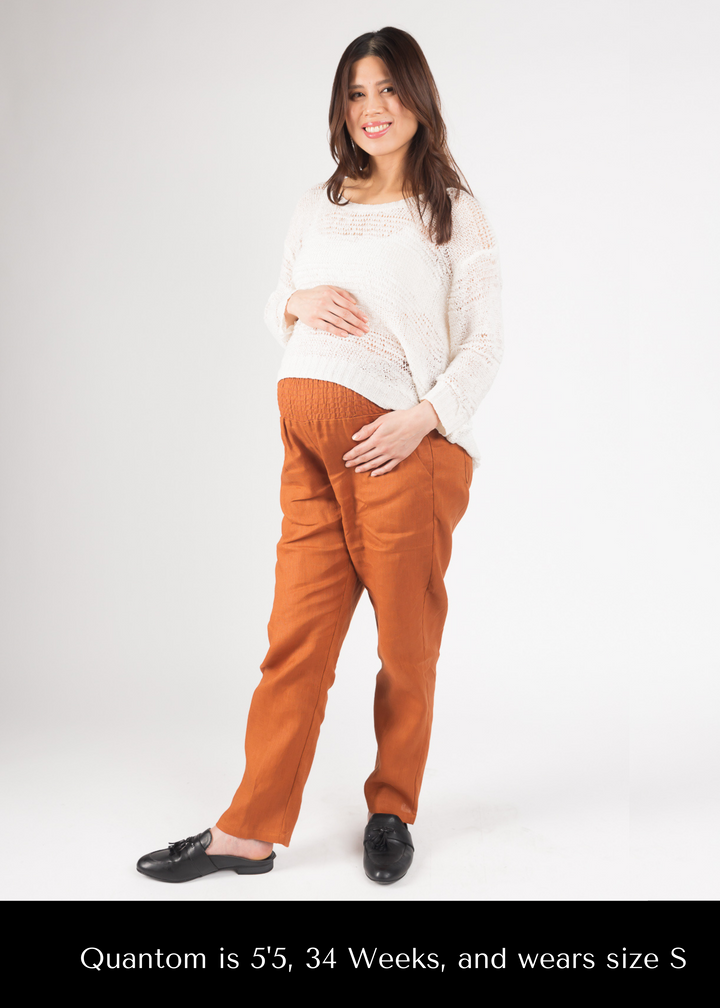 Everyday Transitional Maternity Smocked Linen Pant - Cinnamon / XS - Pants