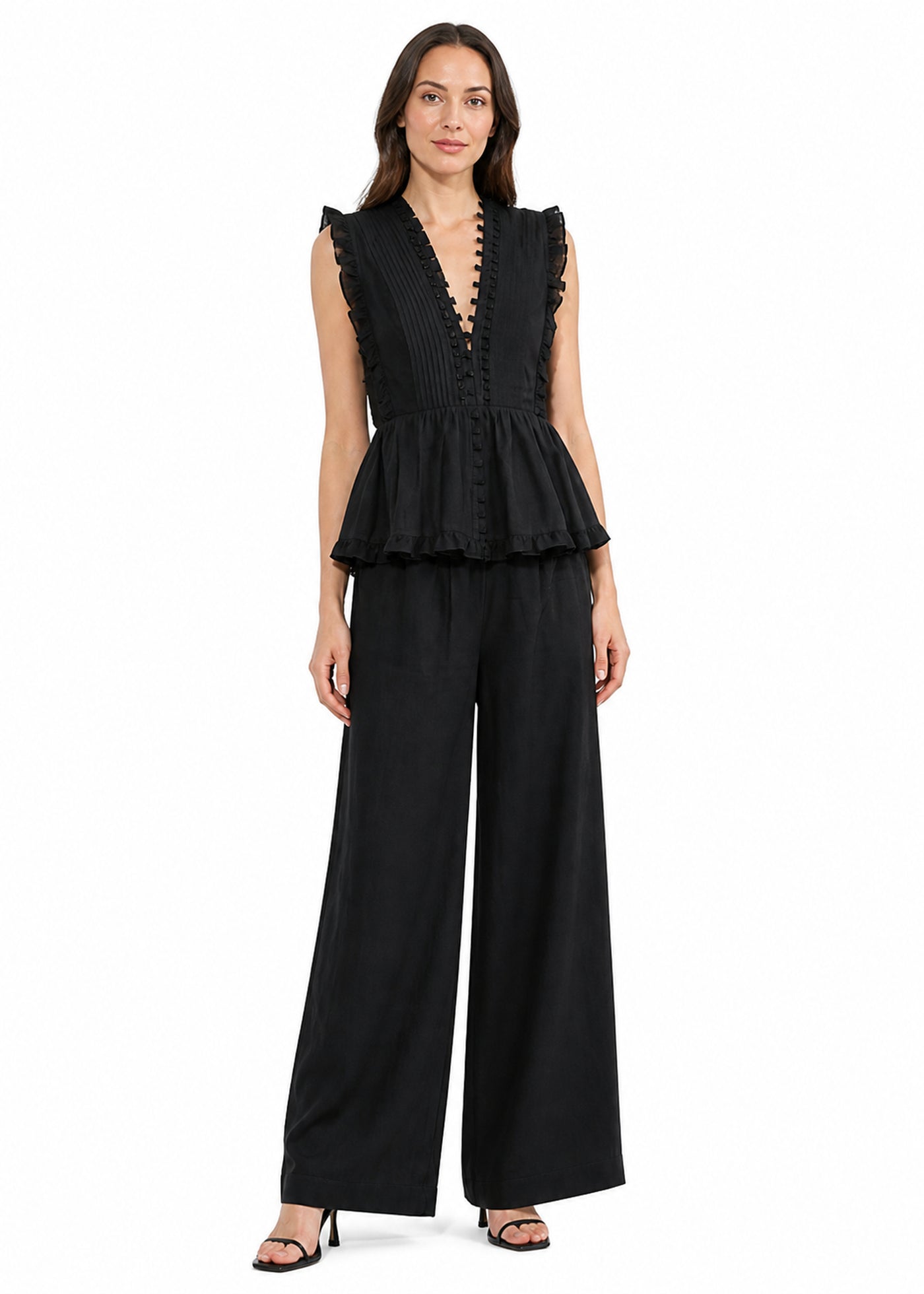 Ruffle-Trim Peplum Set in Linen
